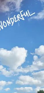 Heart-shaped cloud in blue sky with 'Wonderful' text.