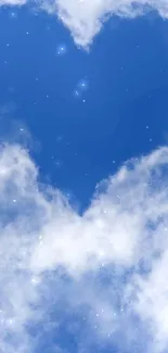 Mobile wallpaper with heart-shaped cloud in a blue sky.