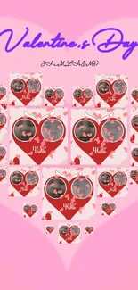 Valentine's Day heart collage wallpaper design with red and pink colors.