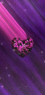 Purple floral heart comet wallpaper with stars.