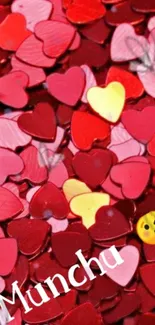 Colorful heart confetti wallpaper with a romantic and festive flair.