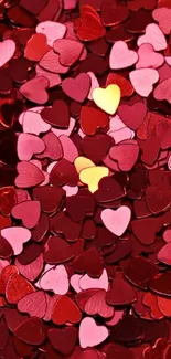 Red and pink heart confetti wallpaper with festive vibes.