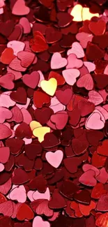 Red and pink heart-shaped confetti wallpaper.