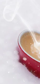 Heart-shaped cup filled with steaming coffee.