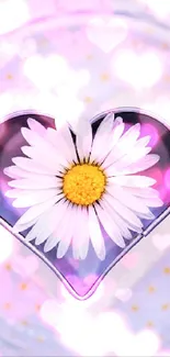 A heart-shaped daisy sits on a soft purple background, creating a calm and elegant look.