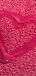 Red heart design with water droplets on a mobile wallpaper.