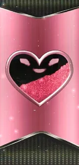 Heart design on pink gradient mobile wallpaper with metallic accents.