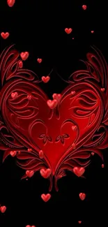 Red heart design on black background mobile wallpaper.