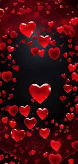 Exploding red hearts on dark background wallpaper