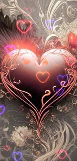 Intricate heart fantasy mobile wallpaper with vibrant design.