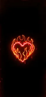 Fiery neon heart wallpaper with glowing flames.