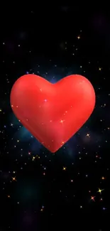 Red heart with starry galaxy background wallpaper.