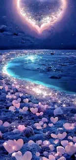 Dreamy heart-shaped galaxy wallpaper with glowing stars and sparkling stones.