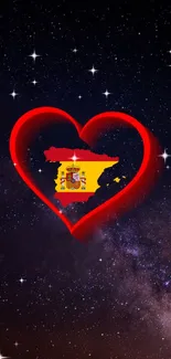 Spain heart against galaxy night sky with stars