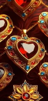 Heart-shaped red gemstone jewelry with intricate design.