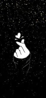 Minimalist hand gesture on dark wallpaper background.