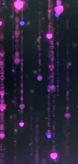 Glowing heart wallpaper with pink and purple lights.