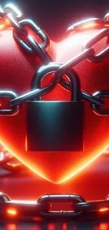 A red heart wrapped in chains with a padlock.