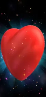 Red heart with cosmic starry background, vibrant and magical.