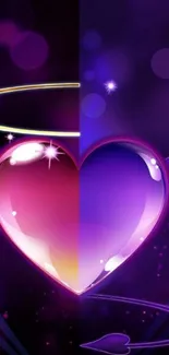 Vivid purple fantasy heart wallpaper with glowing pink accents.