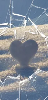 Snow heart with broken glass overlay.