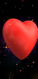 Red heart floating in a starry space background.