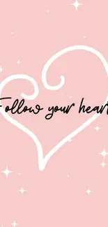 Pink heart illustration with 'Follow your heart' quote on soft background.