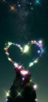 Heart lights in the night sky mobile wallpaper.