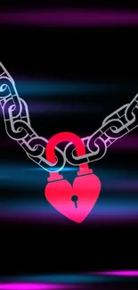 Heart lock and chain on black wallpaper.