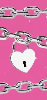 Pink wallpaper with silver chains and a heart lock.