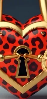 Red leopard heart lock with golden keys.