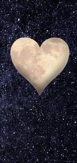 Heart-shaped moon with stars night sky background.