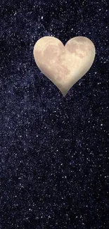 Heart-shaped moon against starry night sky wallpaper.