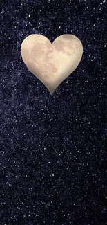 Heart-shaped moon on a starry night sky mobile wallpaper.