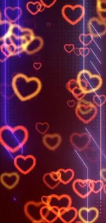 Glowing red and yellow heart neon wallpaper.