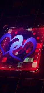 Vibrant neon heart wallpaper with glowing colors on a mobile screen.