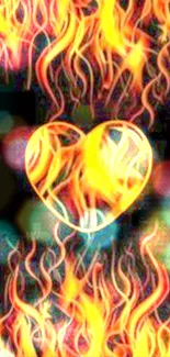 Fiery heart with bokeh effect wallpaper for mobile phone display.