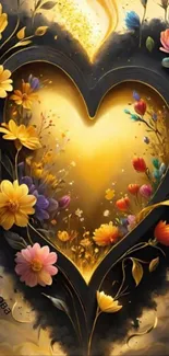 Heart-shaped floral design with golden hues.