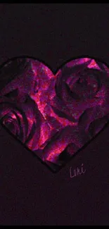 Heart-shaped rose design in dark magenta wallpaper.