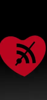 Red heart with wifi symbol on black background wallpaper.