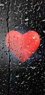 Red heart on rain-covered glass wallpaper.