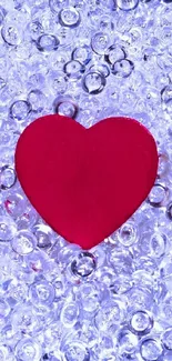 Red heart on sparkling icy background for mobile wallpaper.