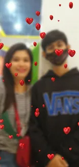 Blurred photo with heart overlay design.