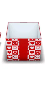 Vibrant red and white heart patterned gift box wallpaper.