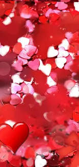 Heart-themed wallpaper in red and pink tones for mobile.