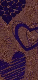 Purple hearts pattern wallpaper on textured background.