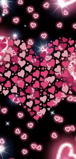 Mobile wallpaper with vibrant pink heart pattern.