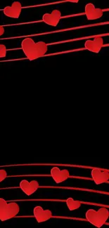 Red hearts on a black background mobile wallpaper.