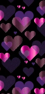 Colorful heart pattern on black background.