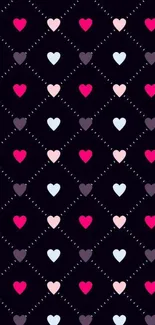 Charming heart pattern wallpaper in pink, white, and black for mobile phone screens.